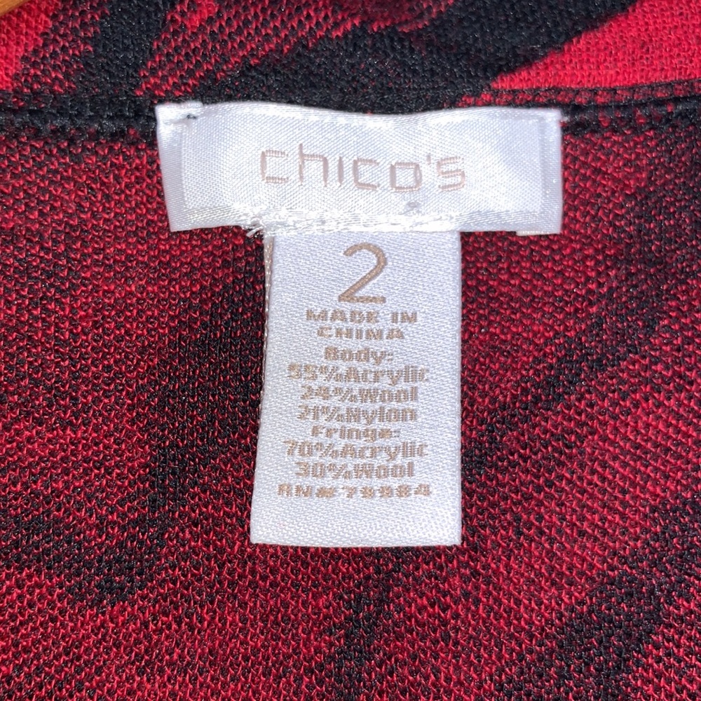 Chicos Red Black Zebra Pattern Fringe Open Cardi - image 5